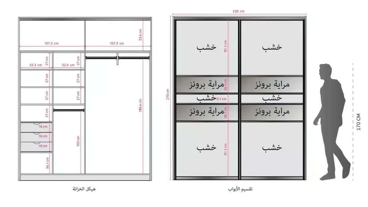 ⁦خزانة بأبواب سحب عرض 220سم⁩ - الصورة ⁦10⁩